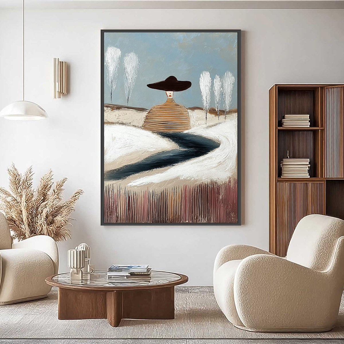 SOLITUDE: Textured Figurative Painting of a Woman in a Winterscape