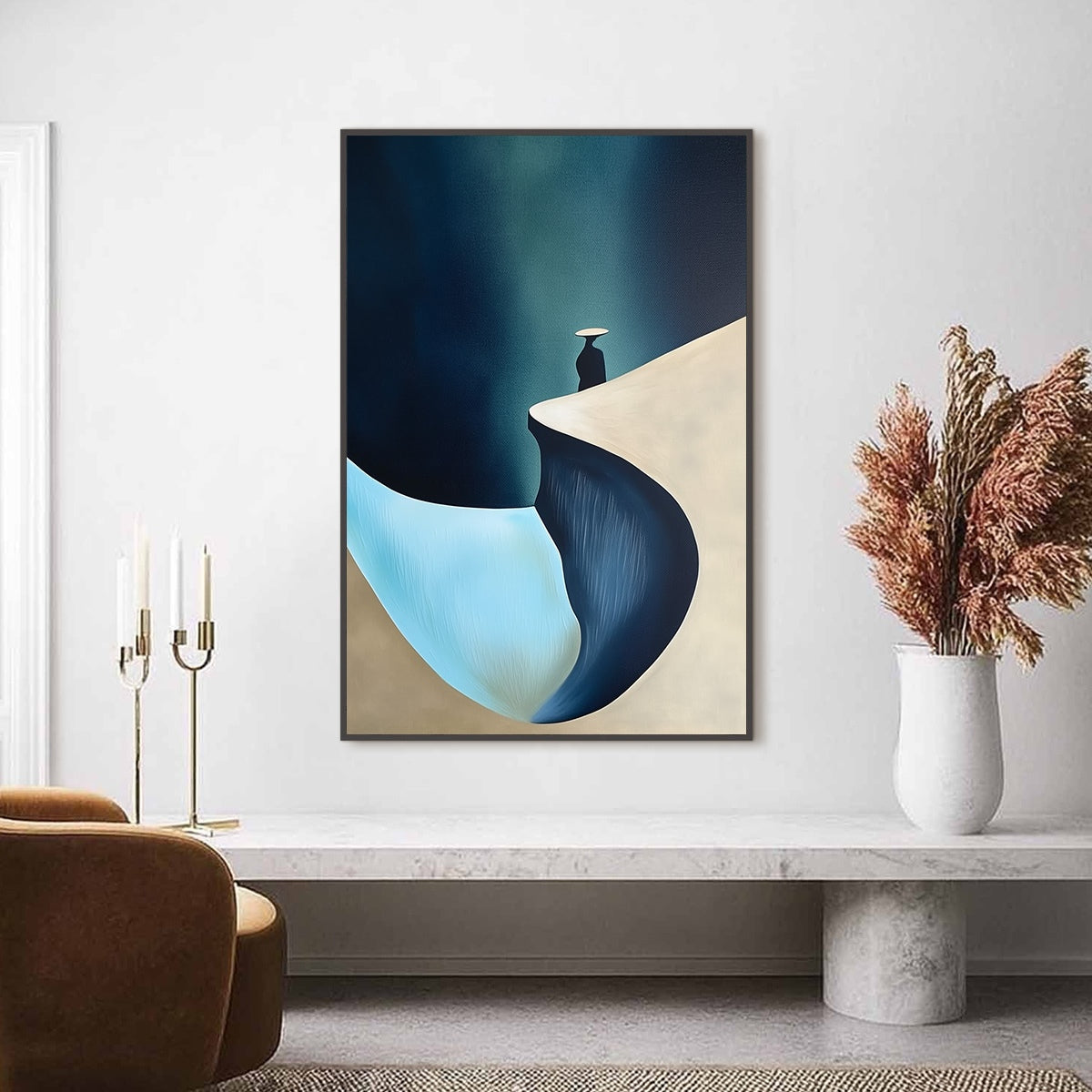 SOLITUDE'S EDGE: Minimalist Abstract Landscape with Figure Painting