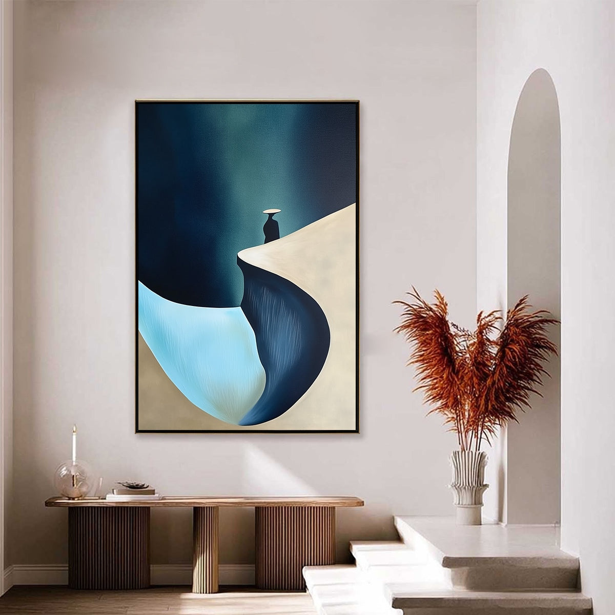 SOLITUDE'S EDGE: Minimalist Abstract Landscape with Figure Painting