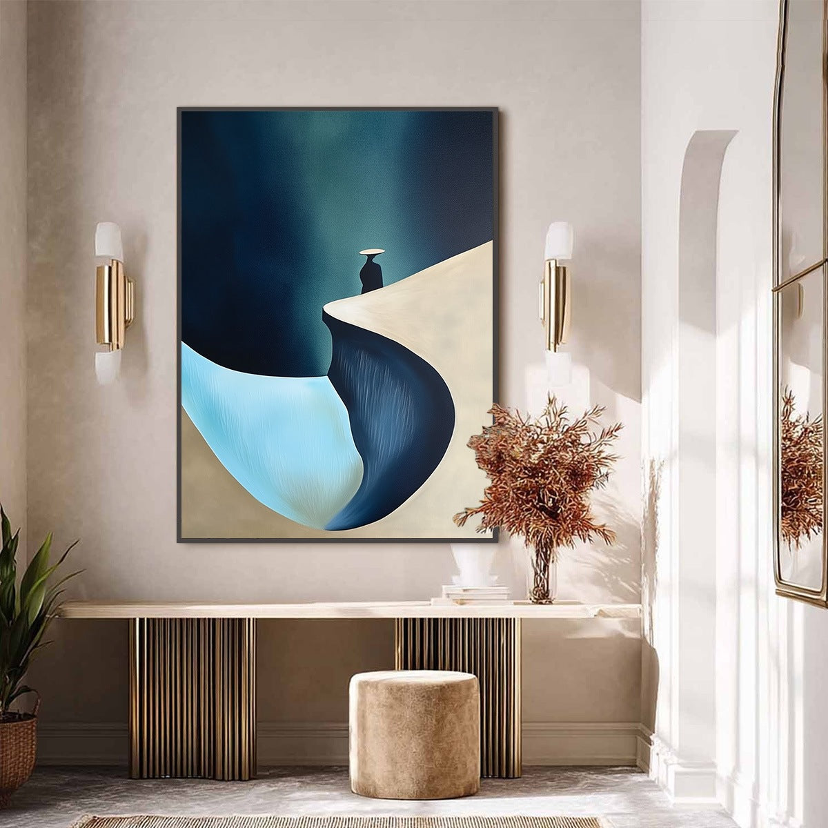 SOLITUDE'S EDGE: Minimalist Abstract Landscape with Figure Painting