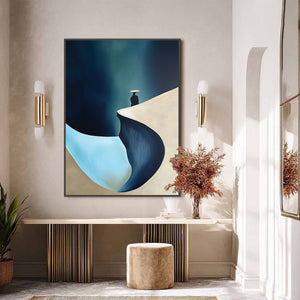 SOLITUDE'S EDGE: Minimalist Abstract Landscape with Figure Painting