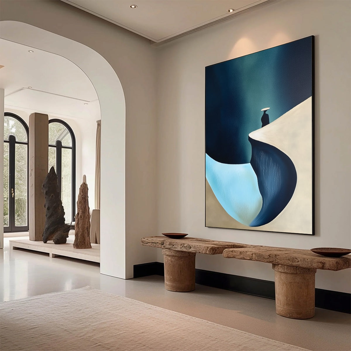 SOLITUDE'S EDGE: Minimalist Abstract Landscape with Figure Painting