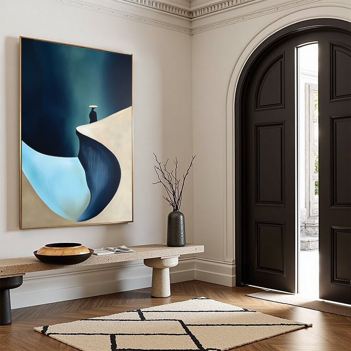 SOLITUDE'S EDGE: Minimalist Abstract Landscape with Figure Painting