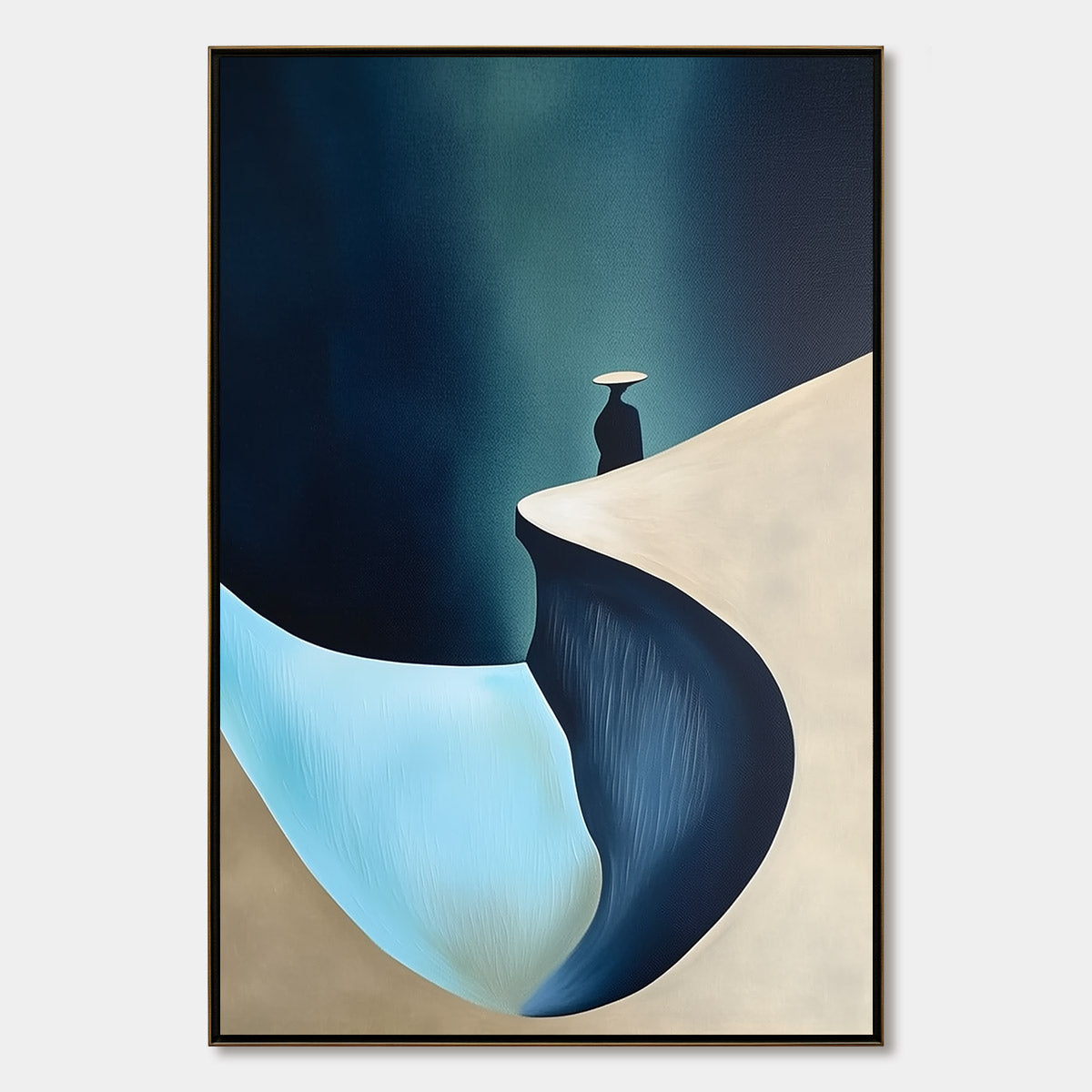 SOLITUDE'S EDGE: Minimalist Abstract Landscape with Figure Painting