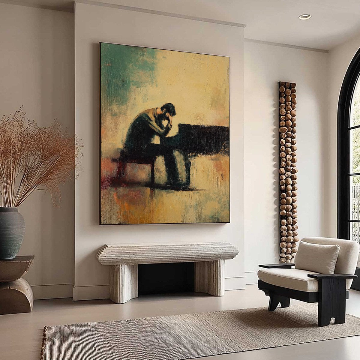 SOLITUDE SONATA: Expressive Figurative Piano Oil Painting