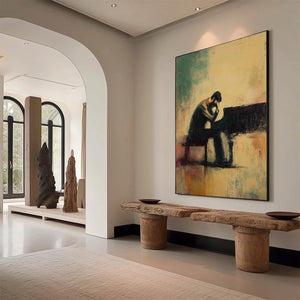 SOLITUDE SONATA: Expressive Figurative Piano Oil Painting