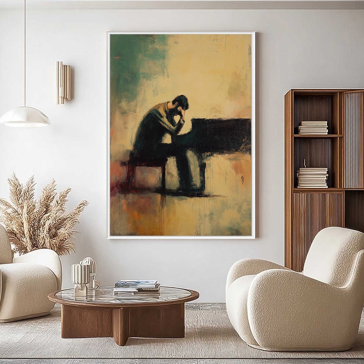 Solitude Sonata: Expressive Figurative Piano Oil Painting