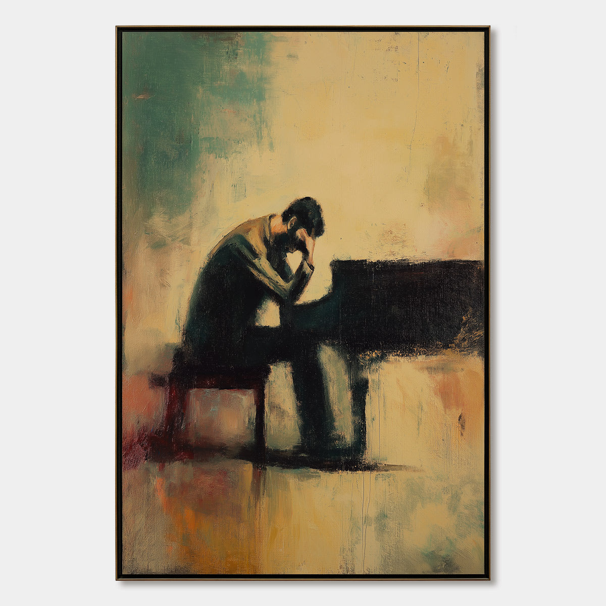 SOLITUDE SONATA: Expressive Figurative Piano Oil Painting