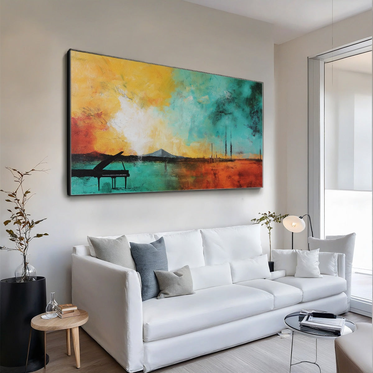 SONATA HORIZON: Vibrant Abstract Landscape Oil Painting