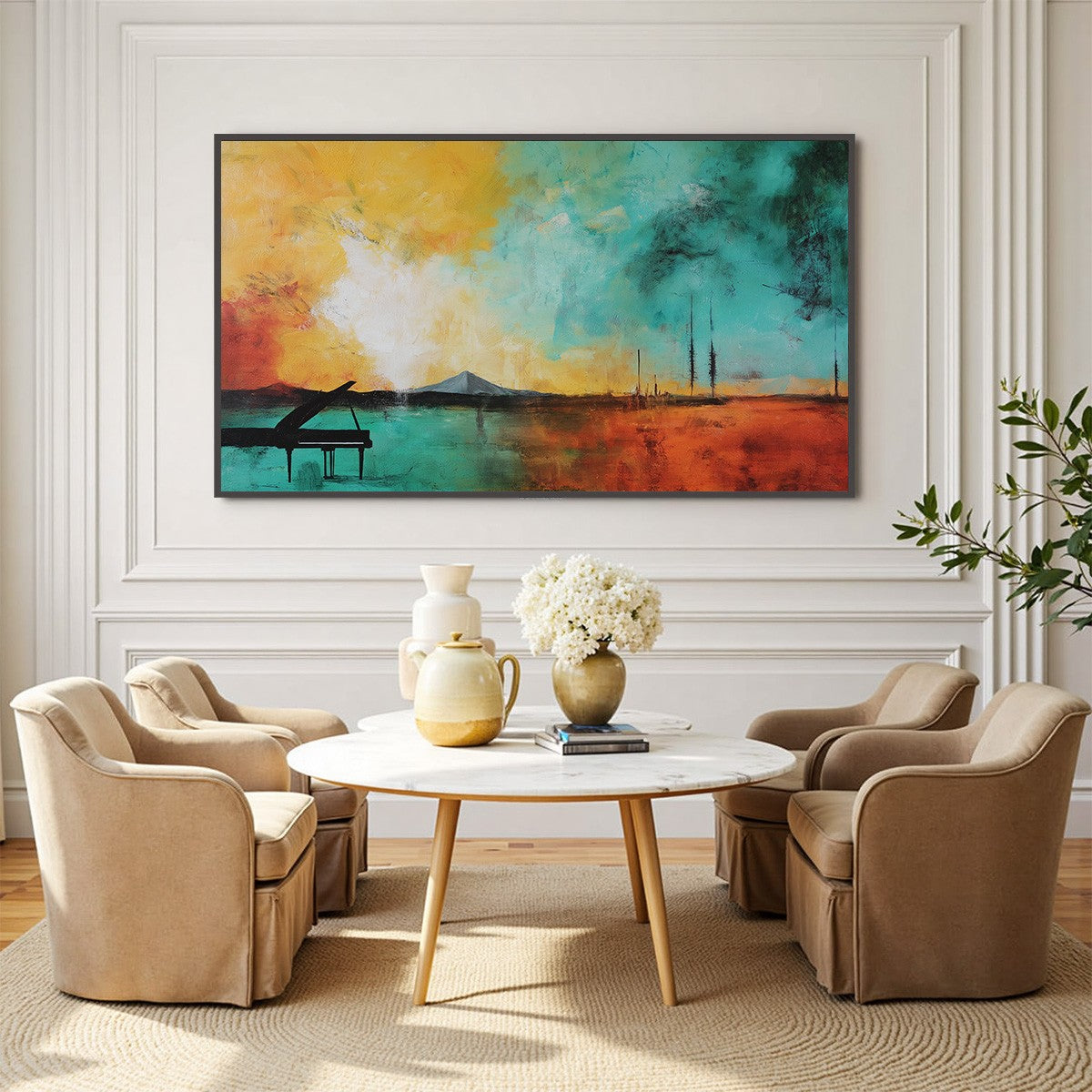 SONATA HORIZON: Vibrant Abstract Landscape Oil Painting