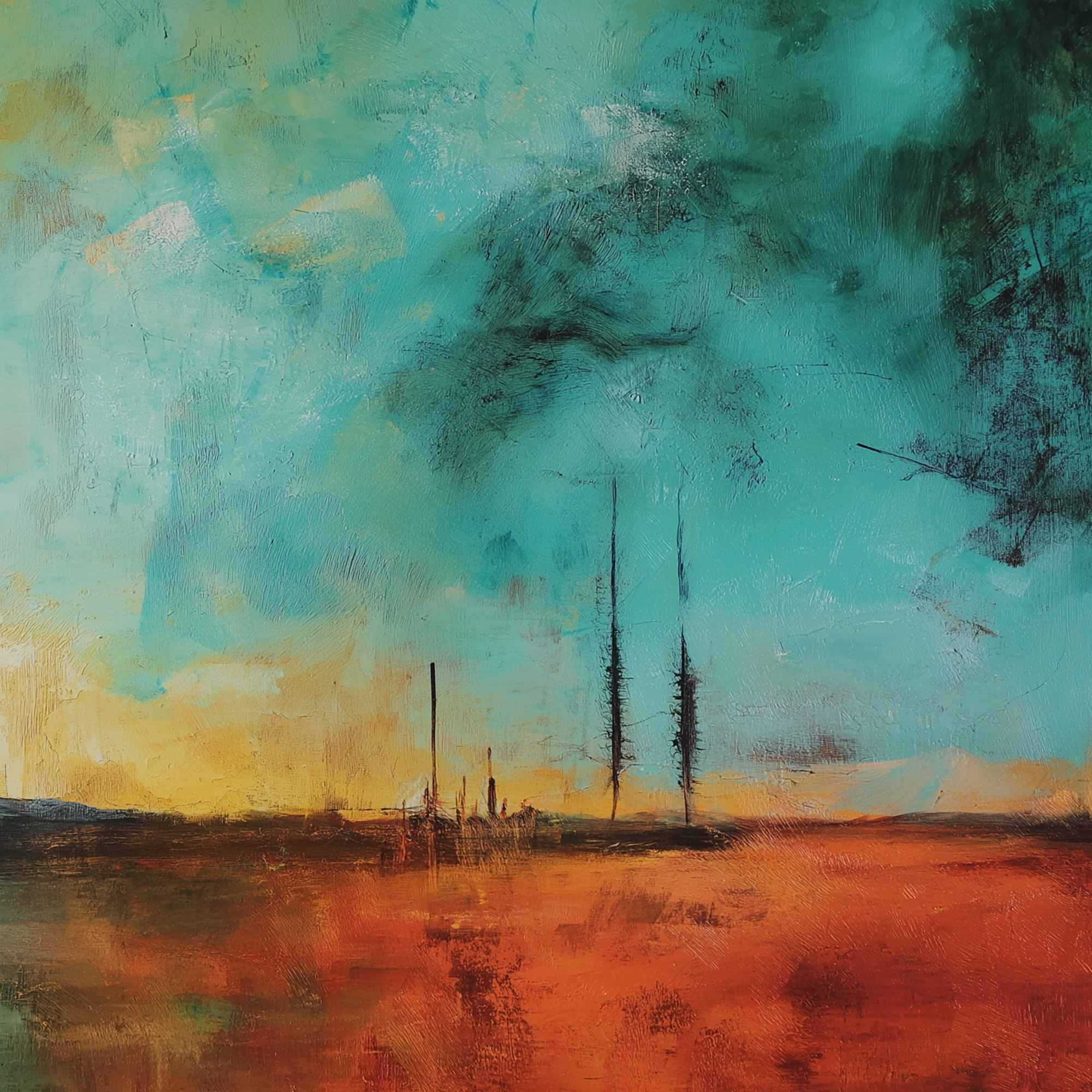 SONATA HORIZON: Vibrant Abstract Landscape Oil Painting