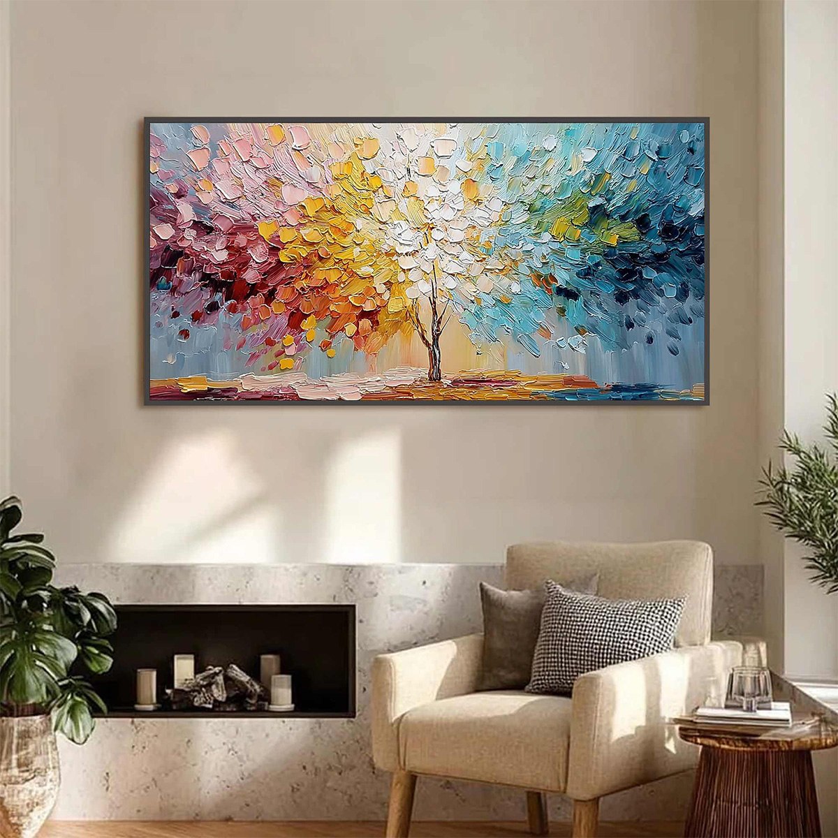 SPECTRUM OF LIFE: Colorful Abstract Tree Impasto Palette Knife Painting
