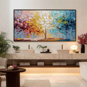 SPECTRUM OF LIFE: Colorful Abstract Tree Impasto Palette Knife Painting