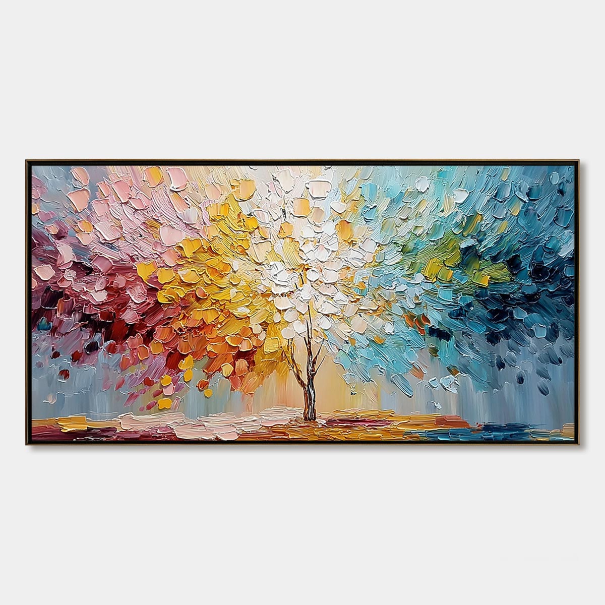 SPECTRUM OF LIFE: Colorful Abstract Tree Impasto Palette Knife Painting