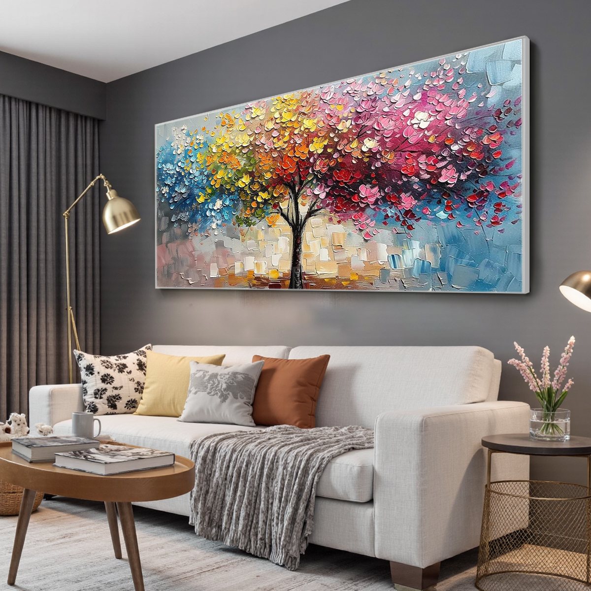 Spectrum of Joy: Original Impasto Tree Oil Painting - Colorful
