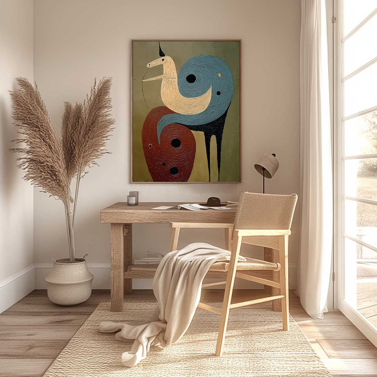 SPIRAL GUARDIAN: Textured Abstract Mythical Creature Oil Painting