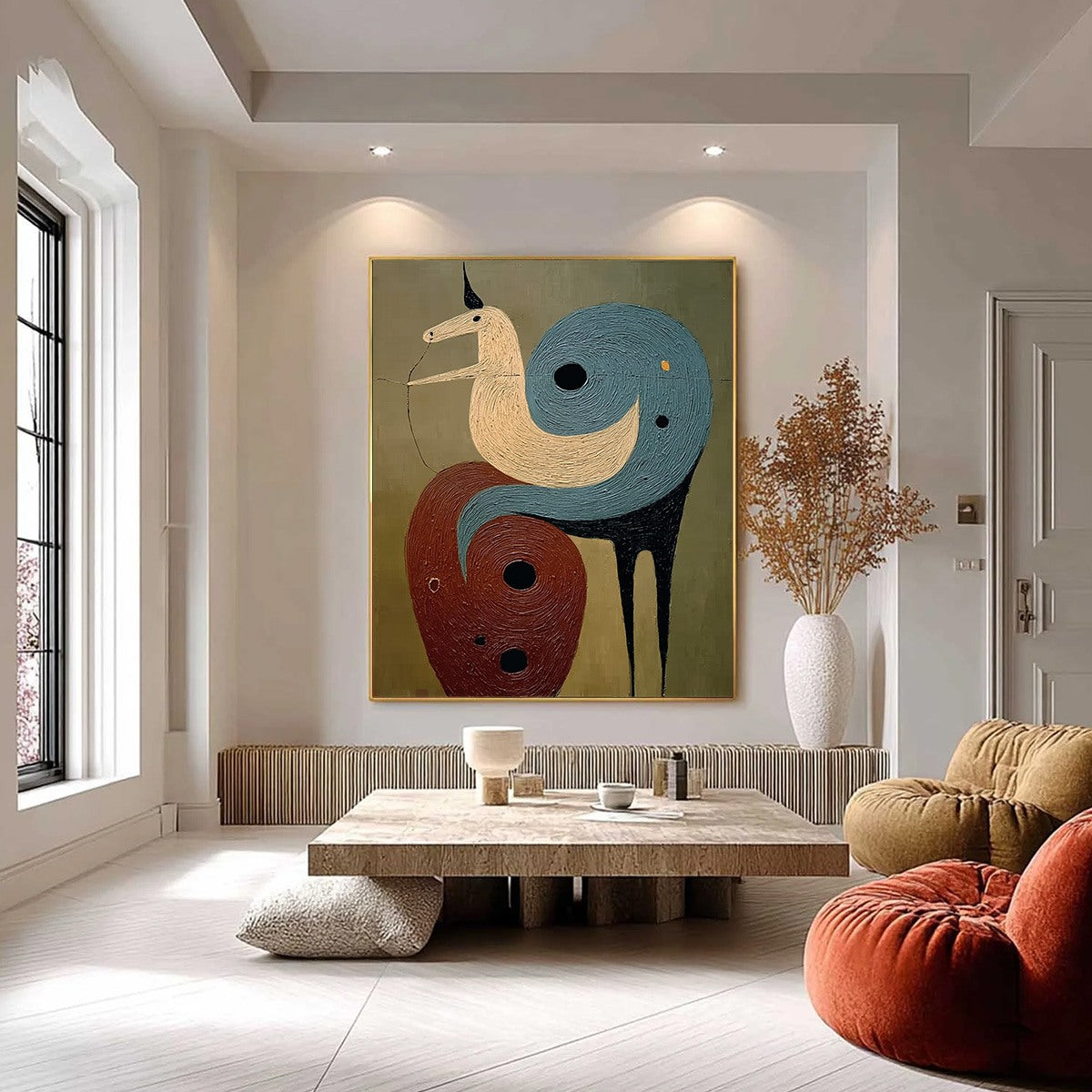 SPIRAL GUARDIAN: Textured Abstract Mythical Creature Oil Painting