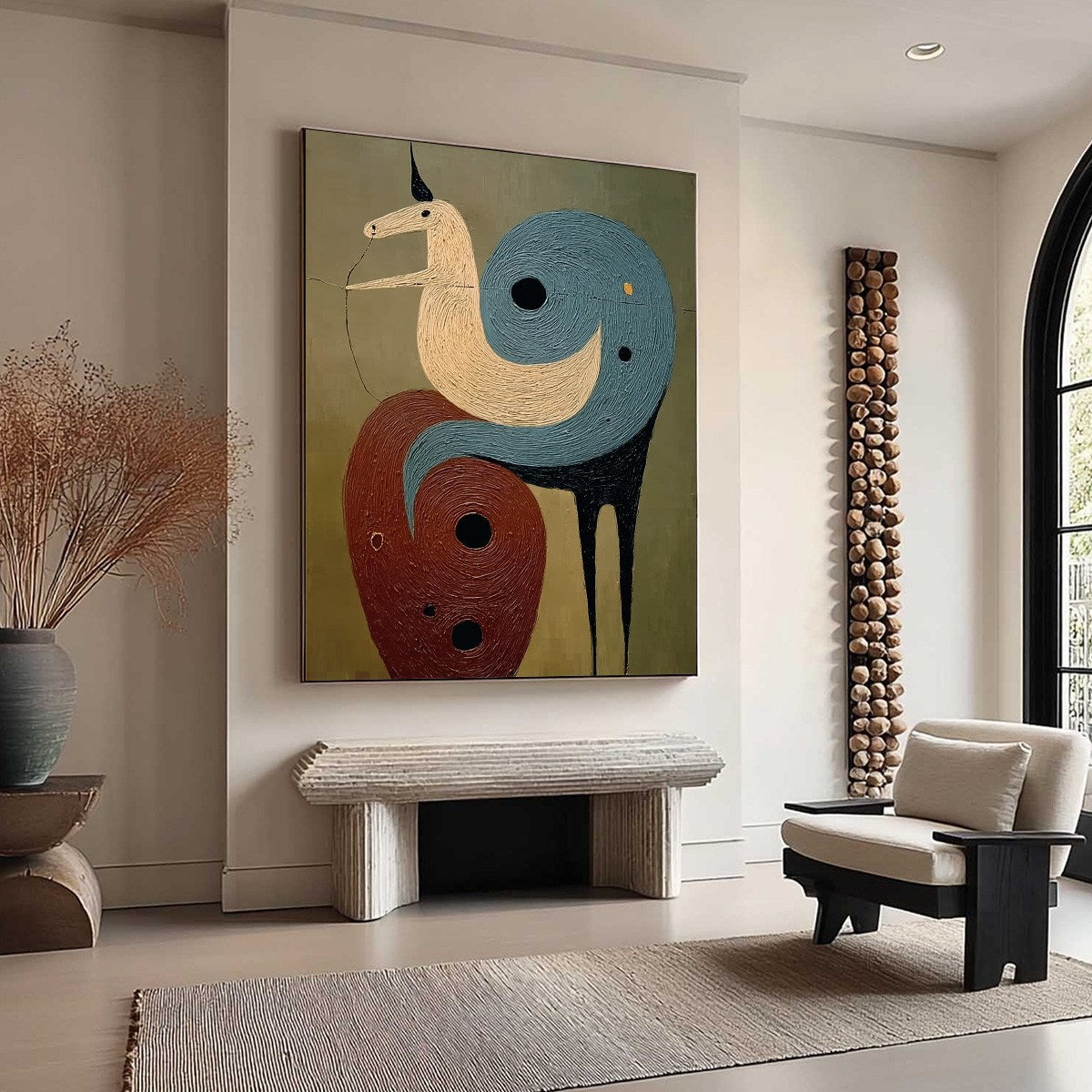SPIRAL GUARDIAN: Textured Abstract Mythical Creature Oil Painting