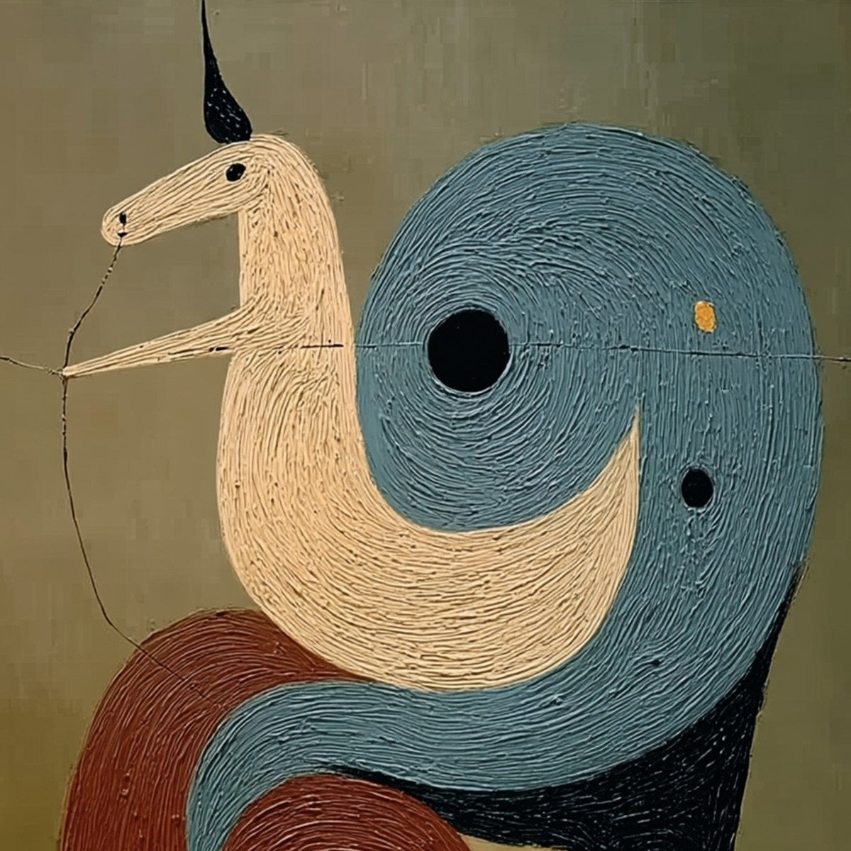 SPIRAL GUARDIAN: Textured Abstract Mythical Creature Oil Painting