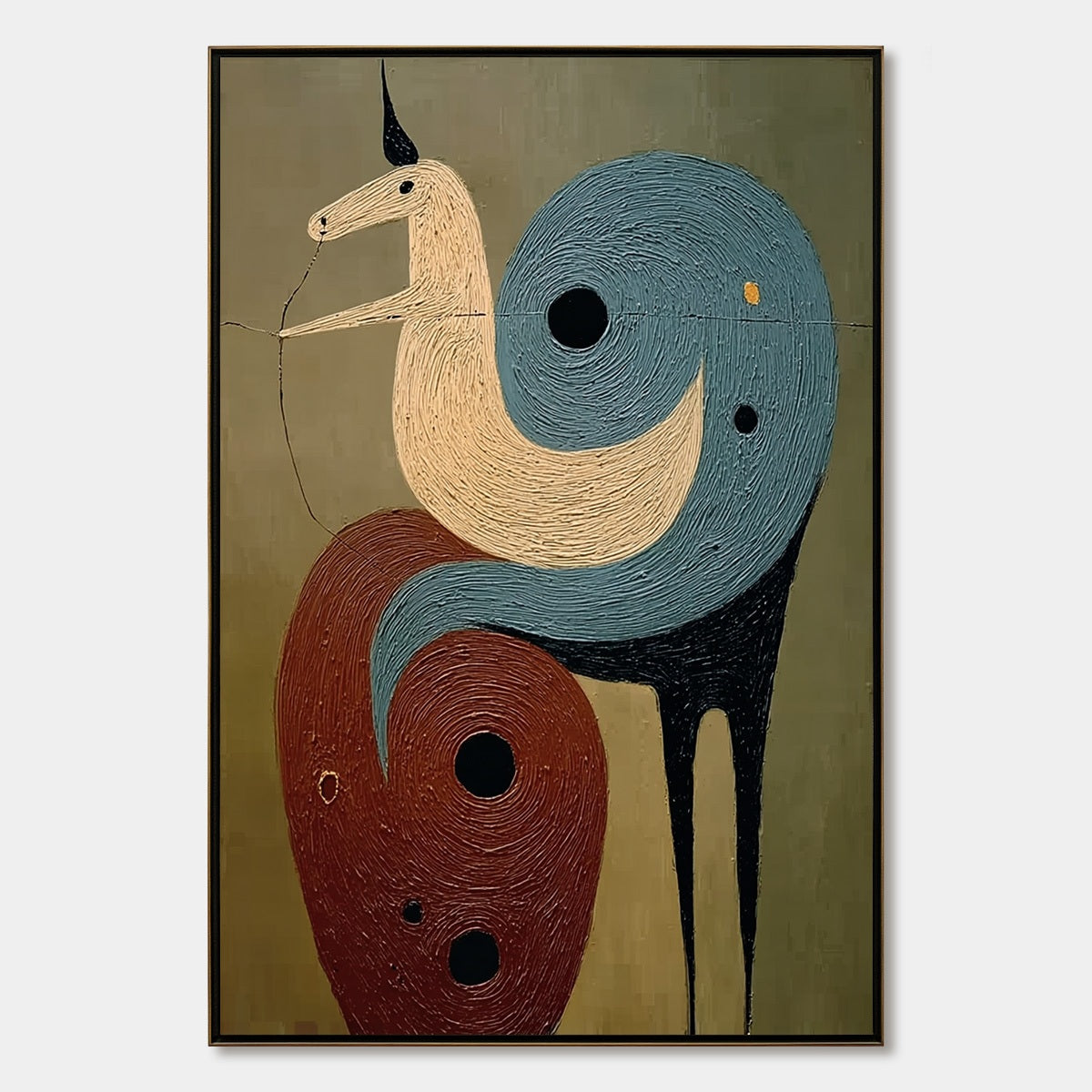 SPIRAL GUARDIAN: Textured Abstract Mythical Creature Oil Painting