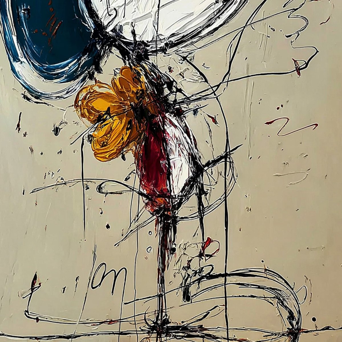 SPONTANEOUS BLOOM: Large Abstract Floral Impasto Oil Painting on Canvas