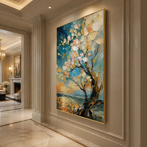 SPRINGTIDE TREE: Blossom Tree Seascape Painting