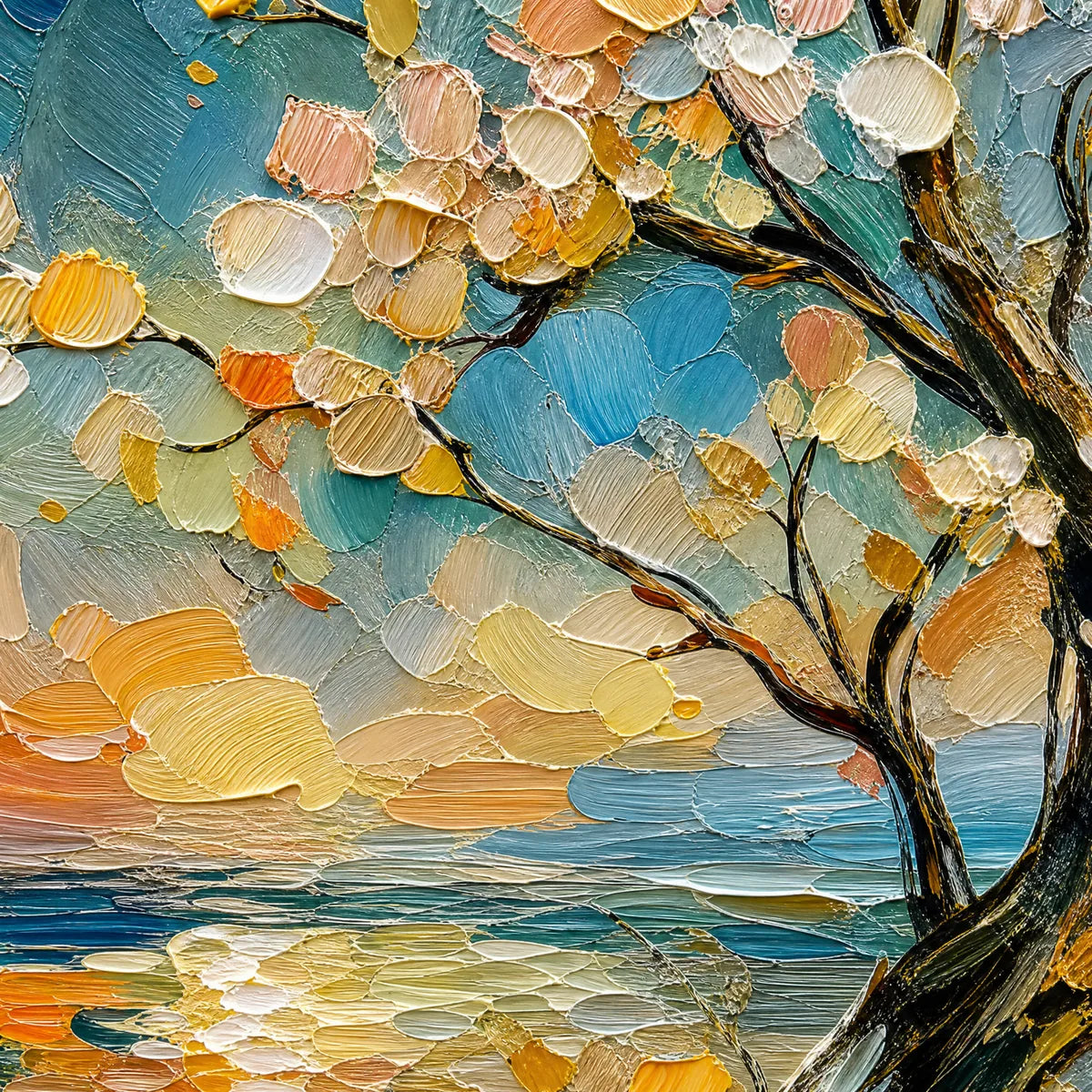 SPRINGTIDE TREE: Blossom Tree Seascape Painting