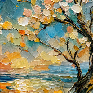 SPRINGTIDE TREE: Blossom Tree Seascape Painting