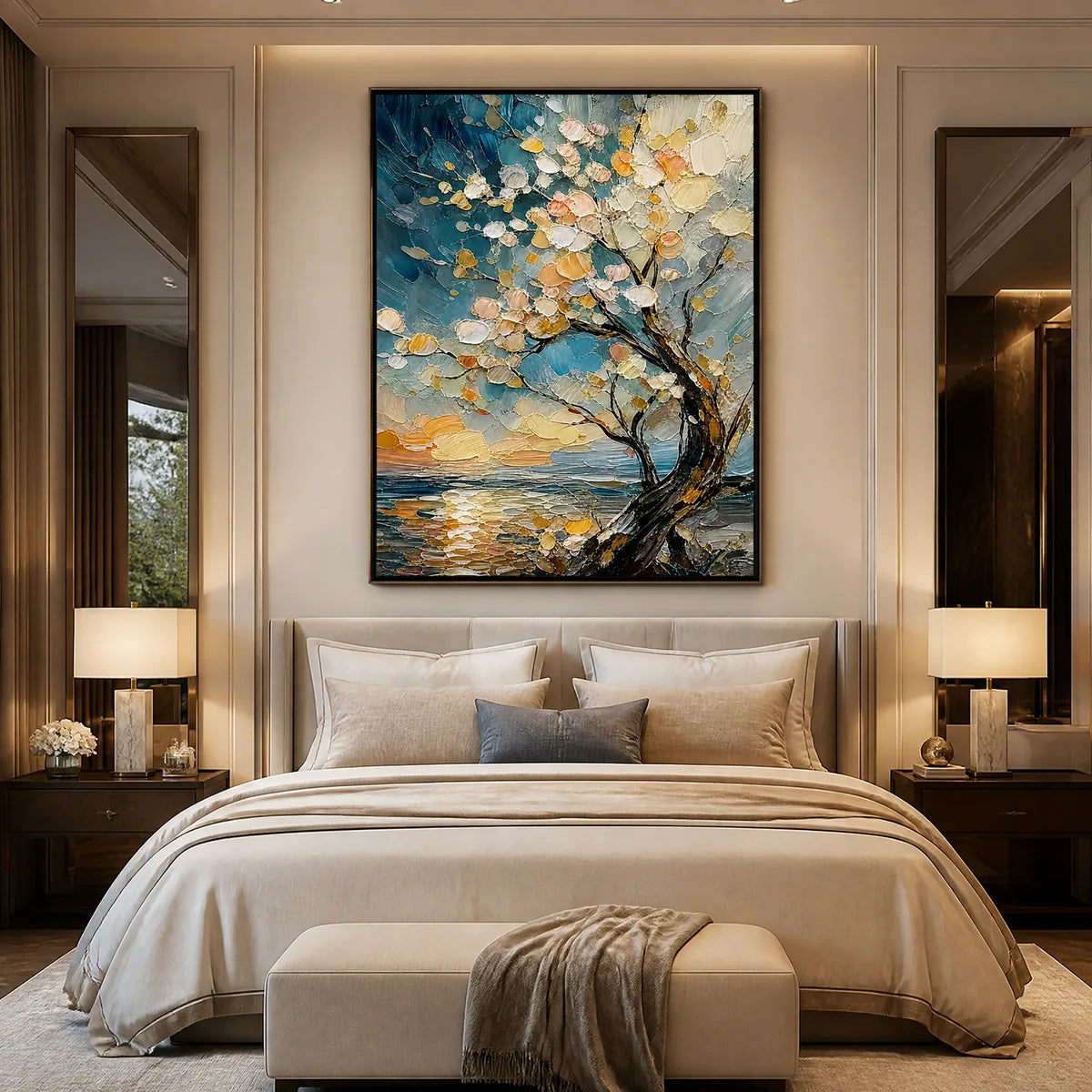 SPRINGTIDE TREE: Blossom Tree Seascape Painting