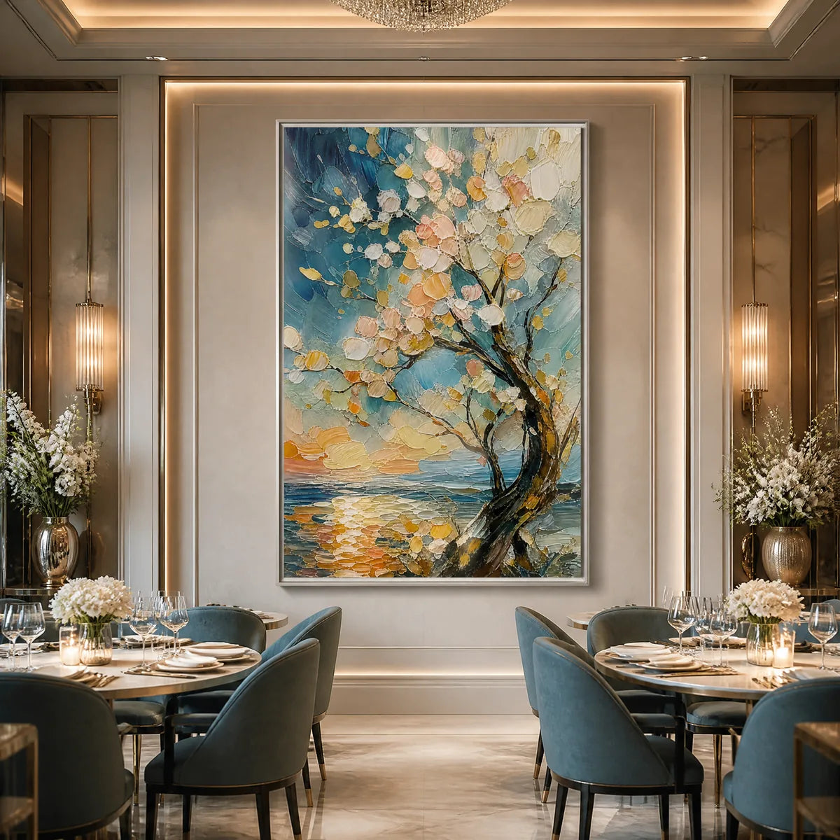 SPRINGTIDE TREE: Blossom Tree Seascape Painting