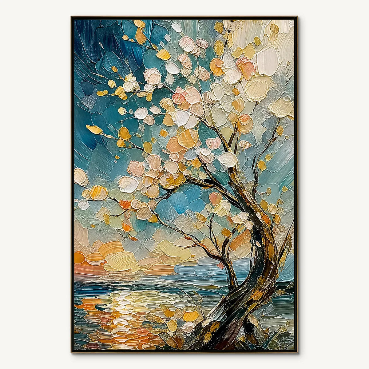 SPRINGTIDE TREE: Blossom Tree Seascape Painting