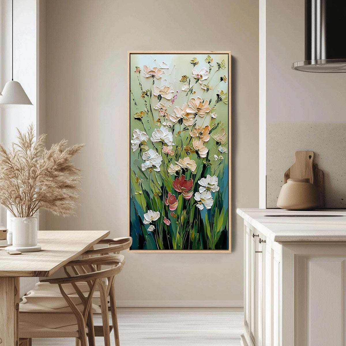 SPRING'S EMBRACE: Vertical Impasto Wildflower Meadow Painting