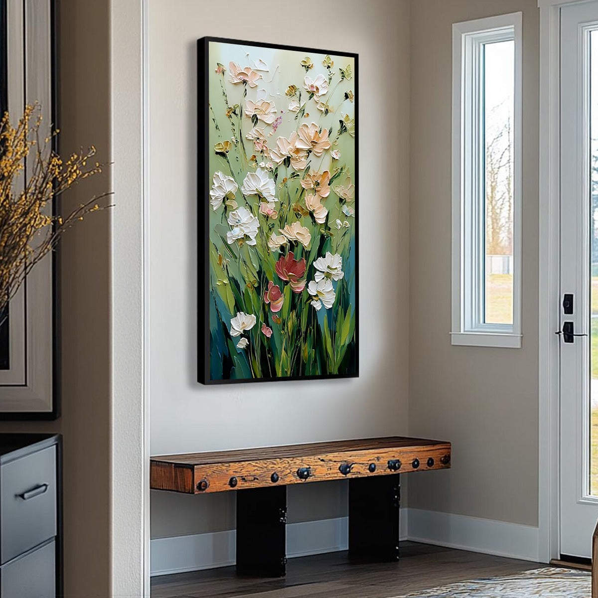 SPRING'S EMBRACE: Vertical Impasto Wildflower Meadow Painting