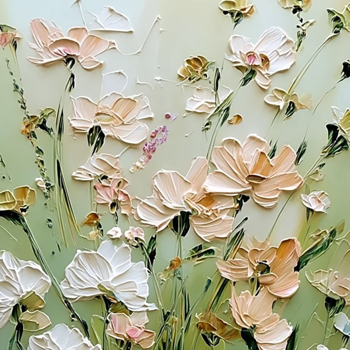 SPRING'S EMBRACE: Vertical Impasto Wildflower Meadow Painting