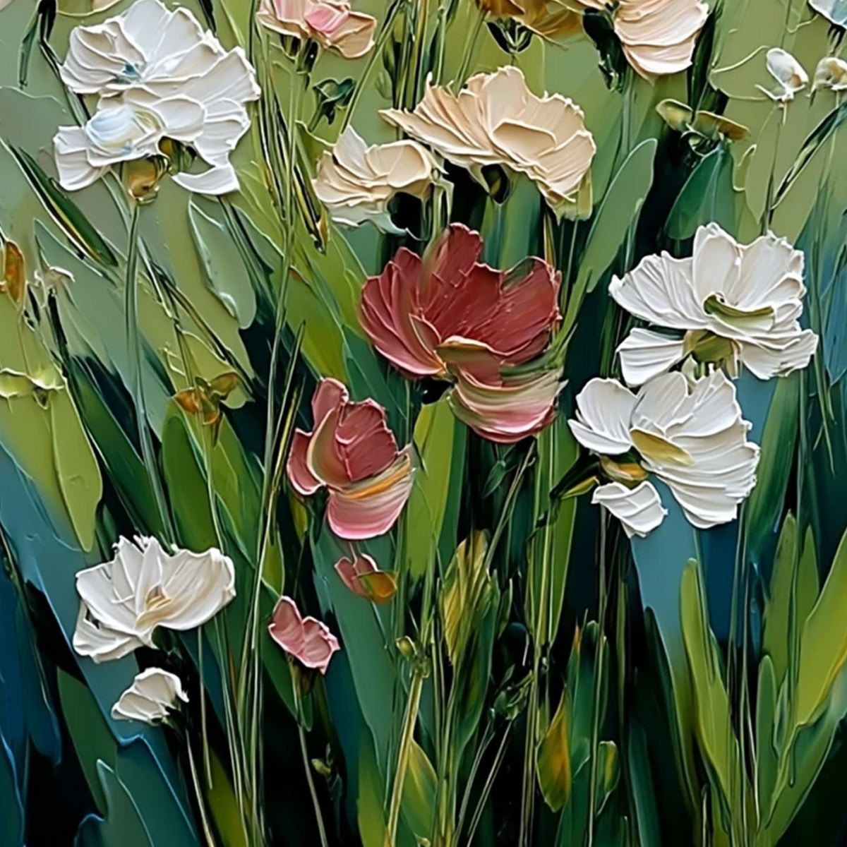SPRING'S EMBRACE: Vertical Impasto Wildflower Meadow Painting