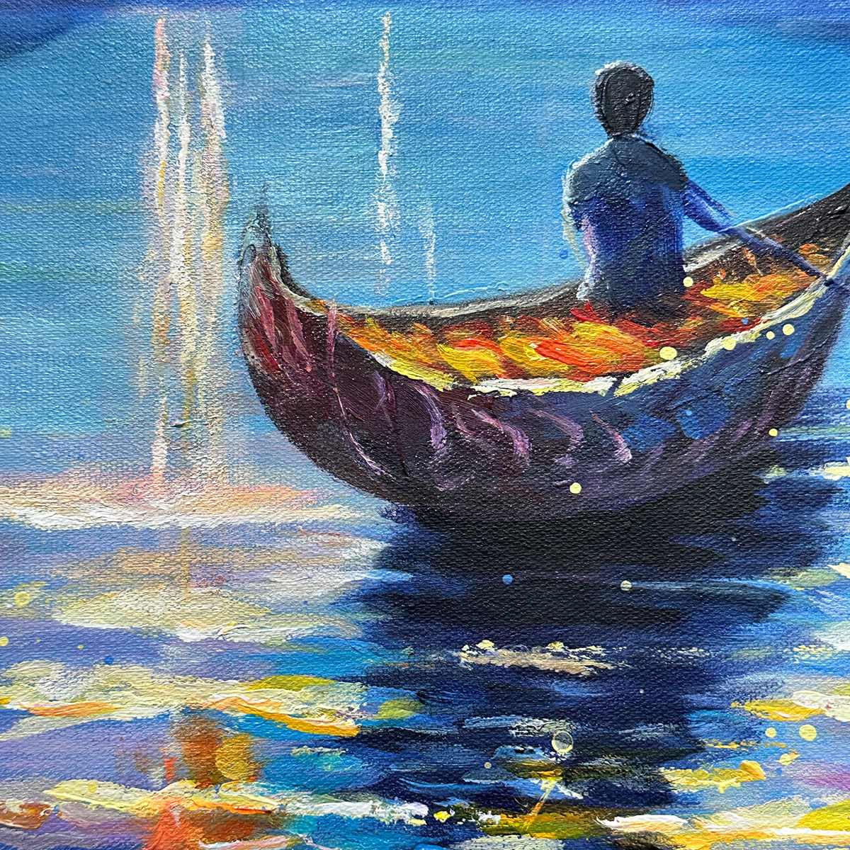 STARRY VOYAGE: Impressionist Nightscape Oil Painting in Blue