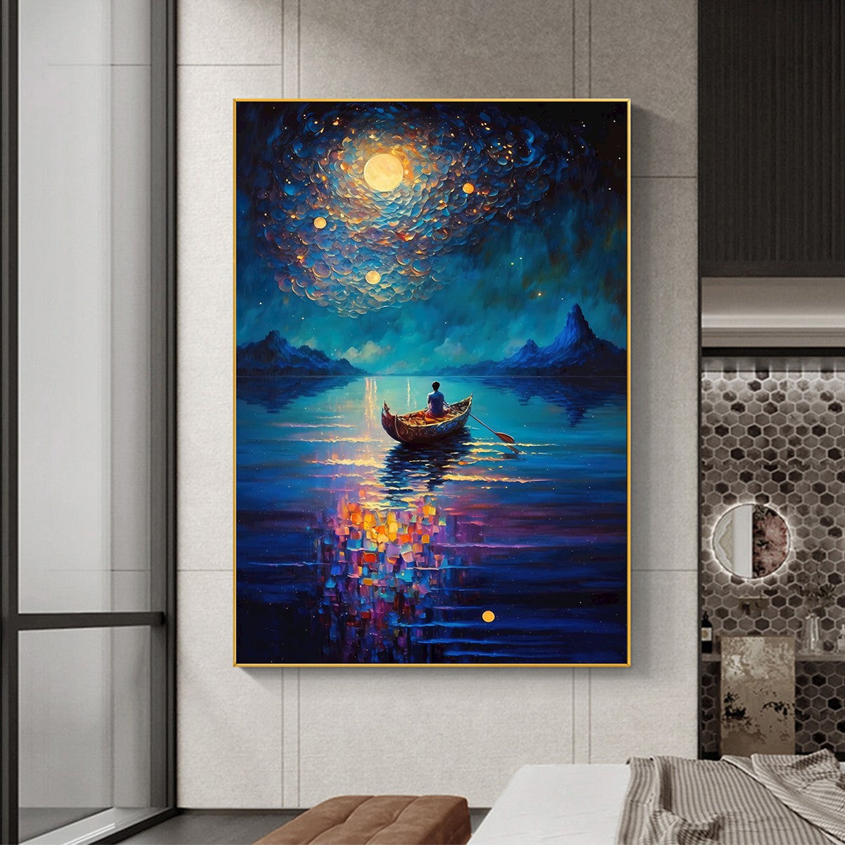 STARRY VOYAGE: Impressionist Nightscape Oil Painting in Blue