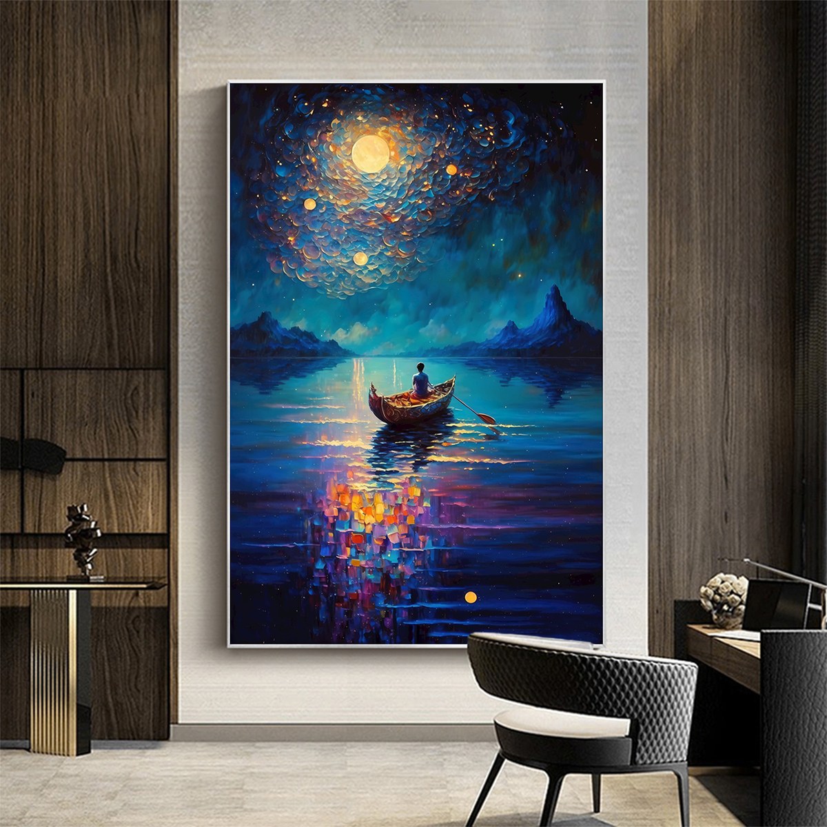 STARRY VOYAGE: Impressionist Nightscape Oil Painting in Blue