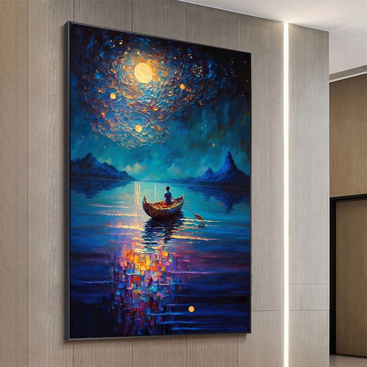 STARRY VOYAGE: Impressionist Nightscape Oil Painting in Blue
