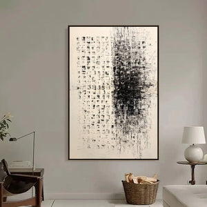 STATIC: Large Textured Black and White Minimalist Abstract Painting
