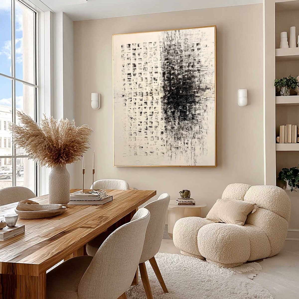 STATIC: Large Textured Black and White Minimalist Abstract Painting