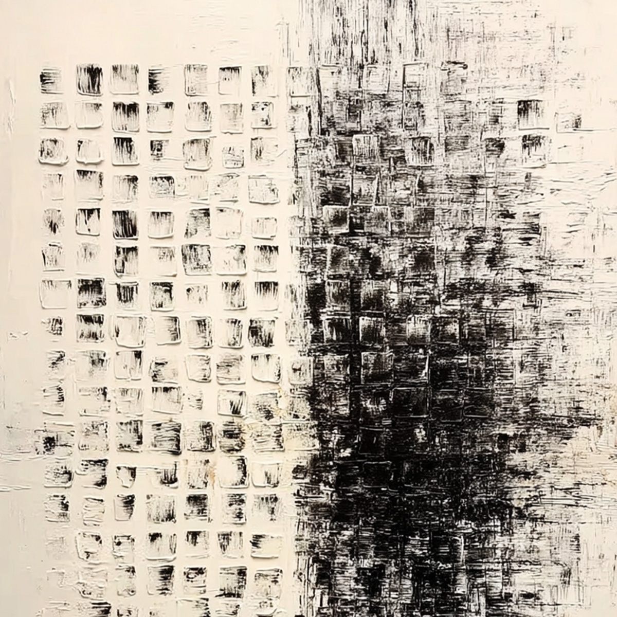STATIC: Large Textured Black and White Minimalist Abstract Painting