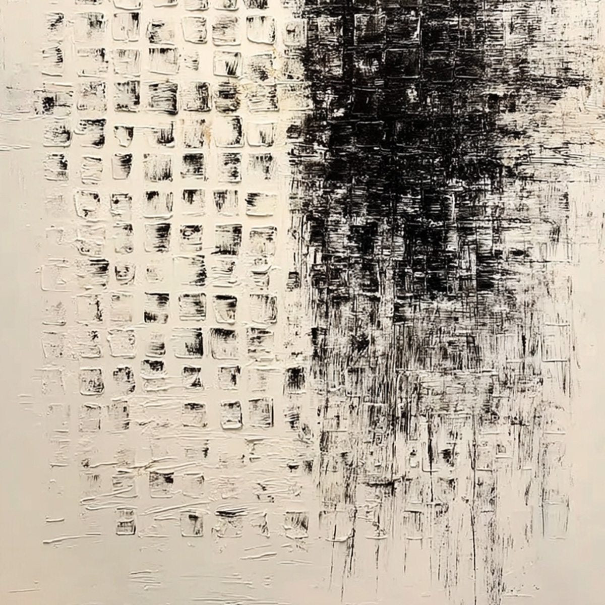 STATIC: Large Textured Black and White Minimalist Abstract Painting
