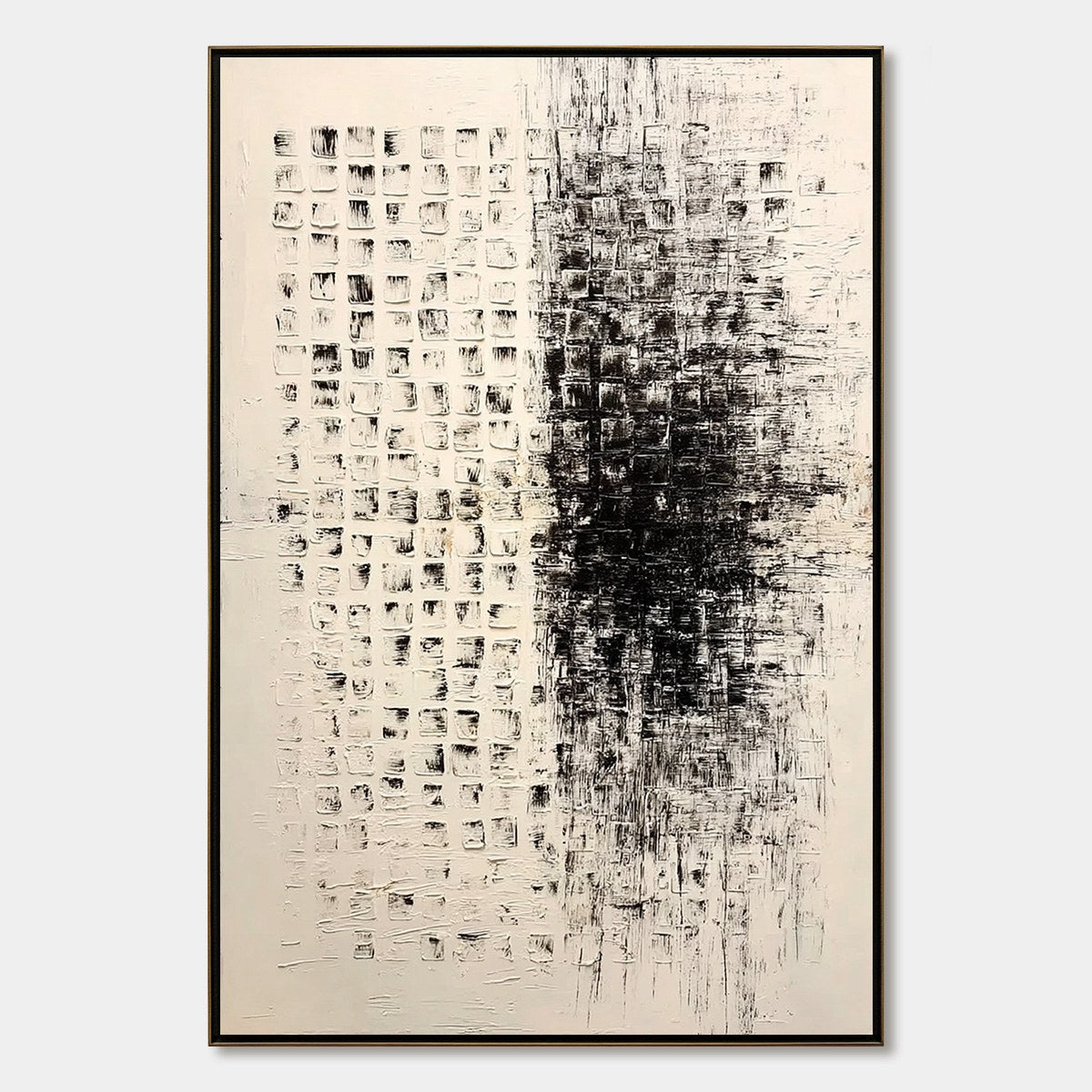 STATIC: Large Textured Black and White Minimalist Abstract Painting