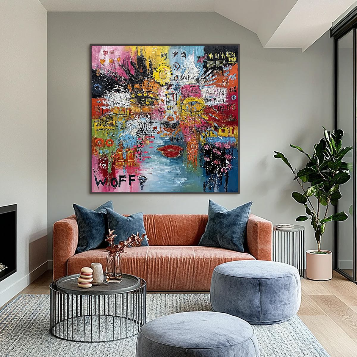 STATIC MIND: Colorful Abstract Impasto Portrait Wall Art