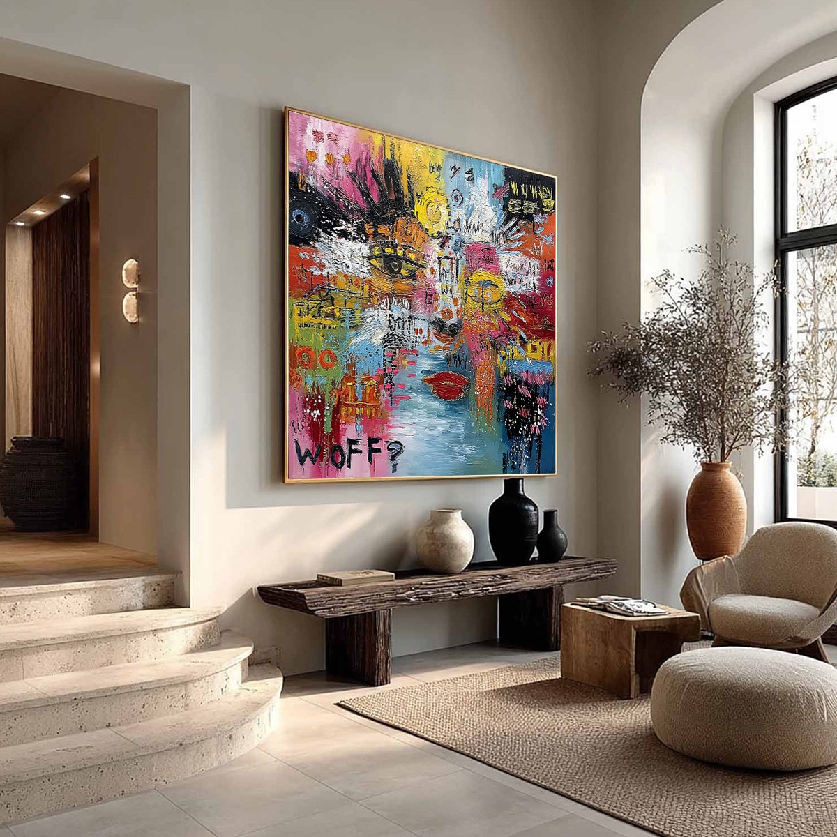 STATIC MIND: Colorful Abstract Impasto Portrait Wall Art