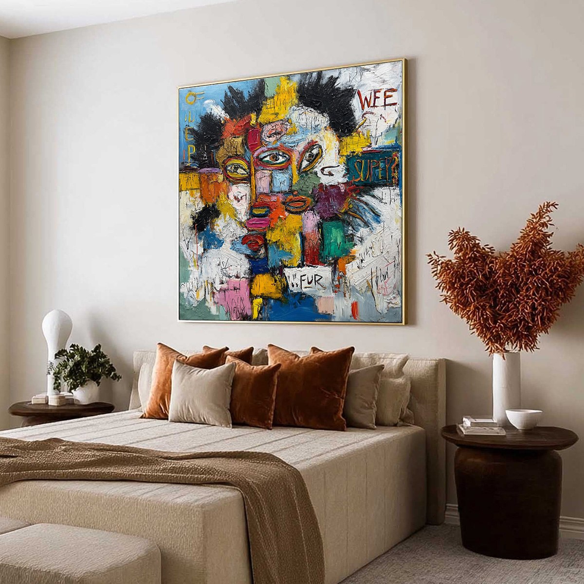 STATIC MIND: Large Colorful Abstract Portrait Oil Painting