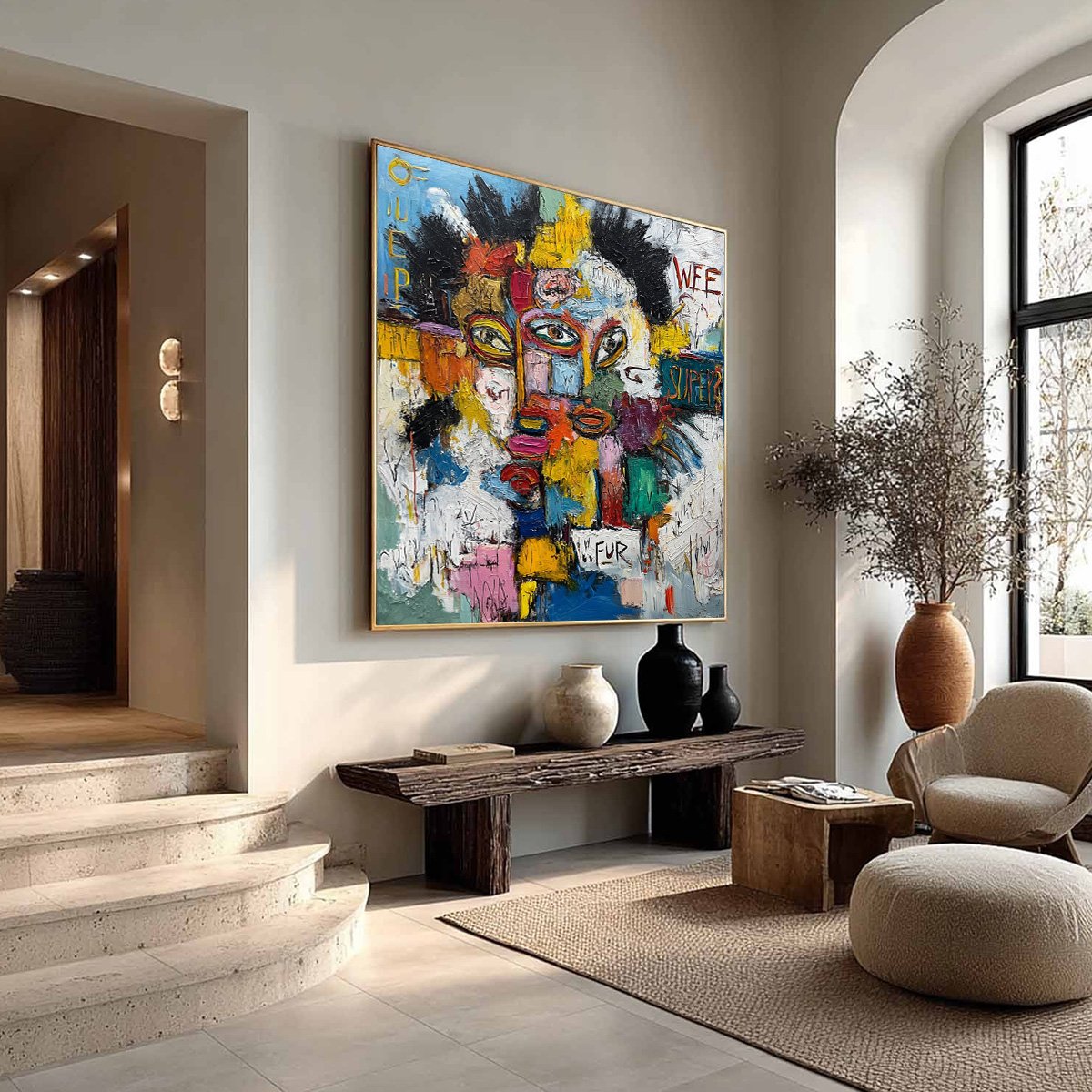 STATIC MIND: Large Colorful Abstract Portrait Oil Painting