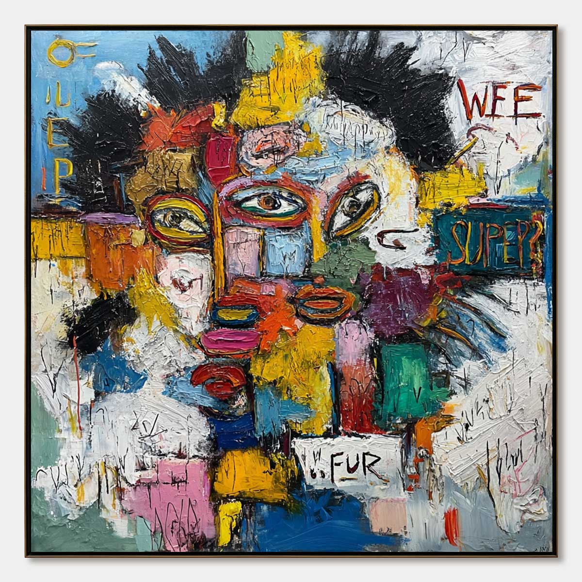 STATIC MIND: Large Colorful Abstract Portrait Oil Painting