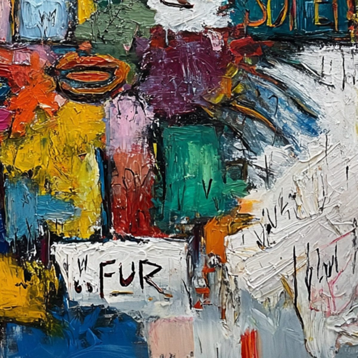 STATIC MIND: Large Colorful Abstract Portrait Oil Painting